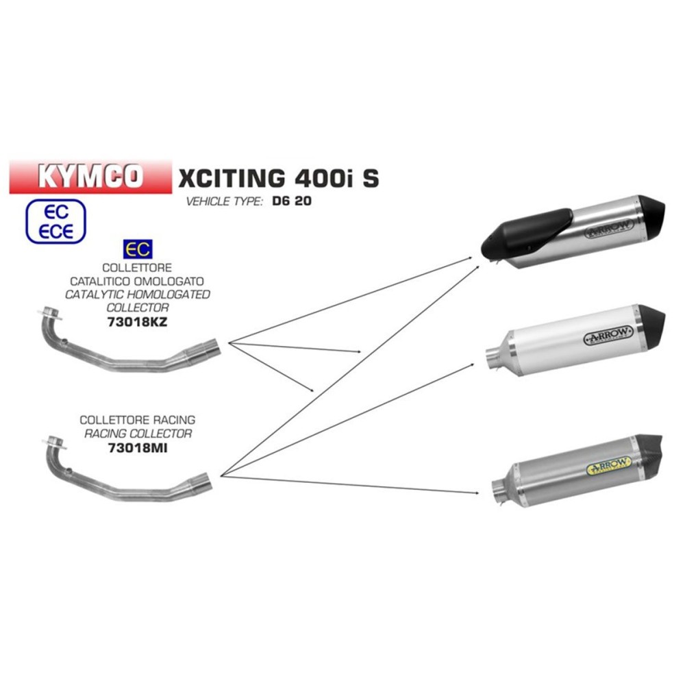 COLECTOR DE CATALIZADOR DE ACERO INOXIDABLE ARROW KYMCO XCITING 400I S 2018-2020 COLECTOR DE CATALIZADOR DE ACERO INOXIDABLE ARROW KYMCO XCITING 400I S 2018-2020