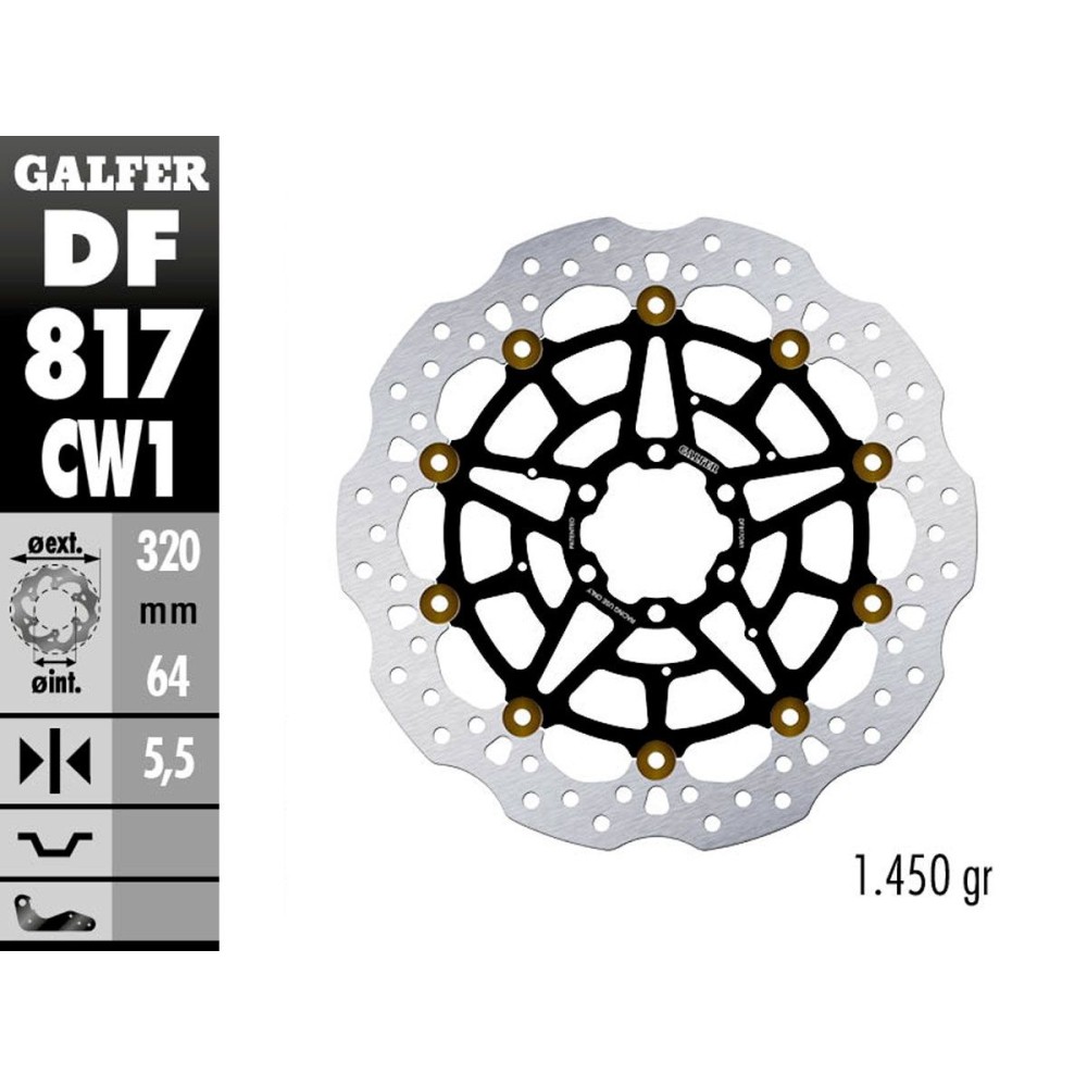 DF817CW1 DISCO FLOTANTE DELANTERO GALFER MOTO GUZZI AUDACE 1400 2015-2020 DF817CW1 DISCO FLOTANTE DELANTERO GALFER MOTO GUZZI AUDACE 1400 2015-2020