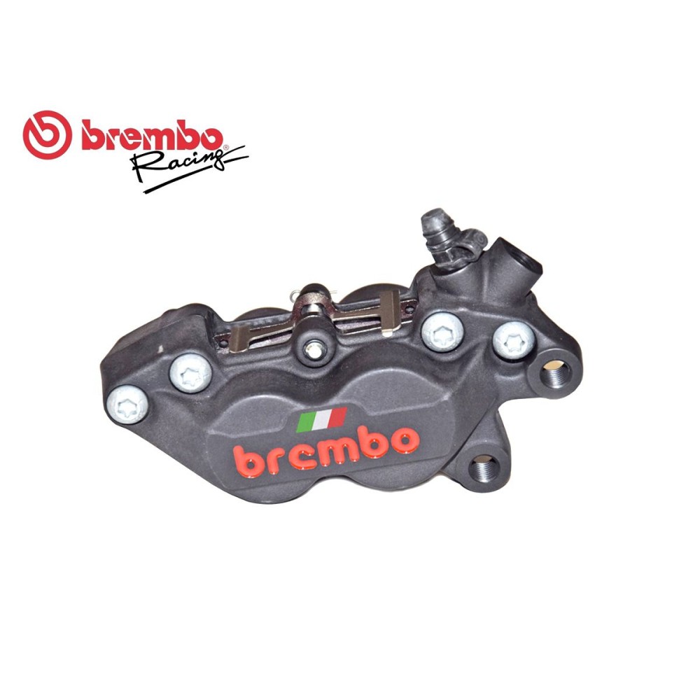 PINZA DE FRENO DELANTERA DERECHA NEGRA LOGO BANDERA ROJA BREMBO RACING P4-40C PINZA DE FRENO DELANTERA DERECHA NEGRA LOGO BANDERA ROJA BREMBO RACING P4-40C