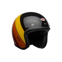 CASCO JET BELL CUSTOM 500 RIFF NEGRO AMARILLO NARANJA ROJO BRILLO