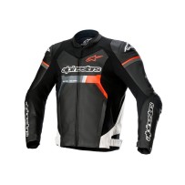 CHAQUETA DE PIEL ALPINESTARS GP FORCE NEGRO / BLANCO / ROJO FLUOR