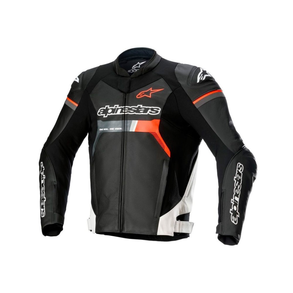 CHAQUETA DE PIEL ALPINESTARS GP FORCE NEGRO / BLANCO / ROJO FLUOR CHAQUETA DE PIEL ALPINESTARS GP FORCE NEGRO / BLANCO / ROJO FLUOR