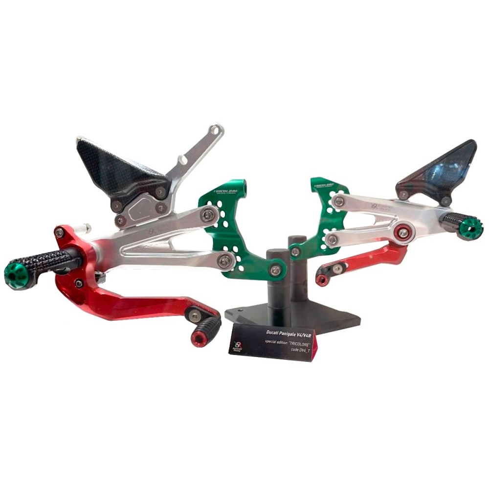 ESTRIBERAS TRASERAS AJUSTABLES BONAMICI TRICOLOR DUCATI PANIGALE V4 / S / R 2018-2023 ESTRIBERAS TRASERAS AJUSTABLES BONAMICI TRICOLOR DUCATI PANIGALE V4 / S / R 2018-2023